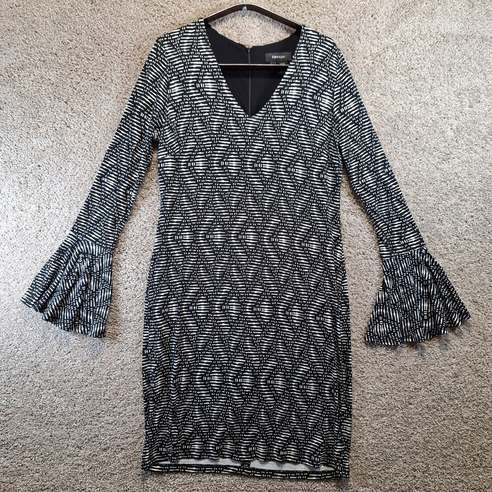 Karen Kane Dress Women L Geometric Bell Sleeve V-Neck Casual Chic